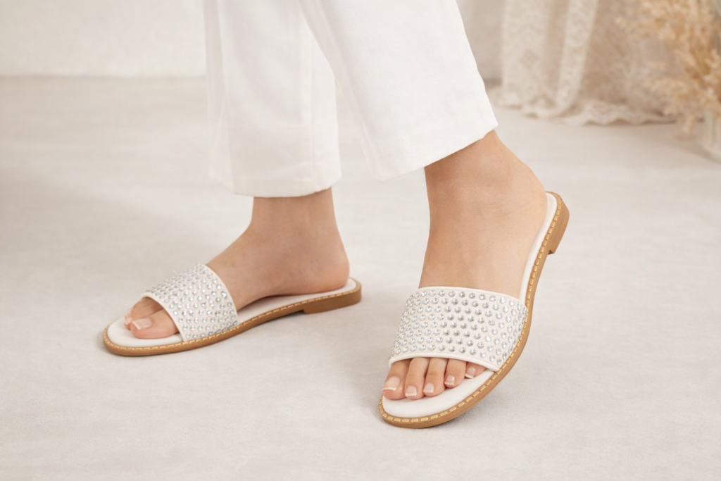 Step into Luxury: White Crystal Flat Sandals for Women’s Versatile Style Step into Luxury: White Crystal Flat Sandals for Women’s Versatile Style