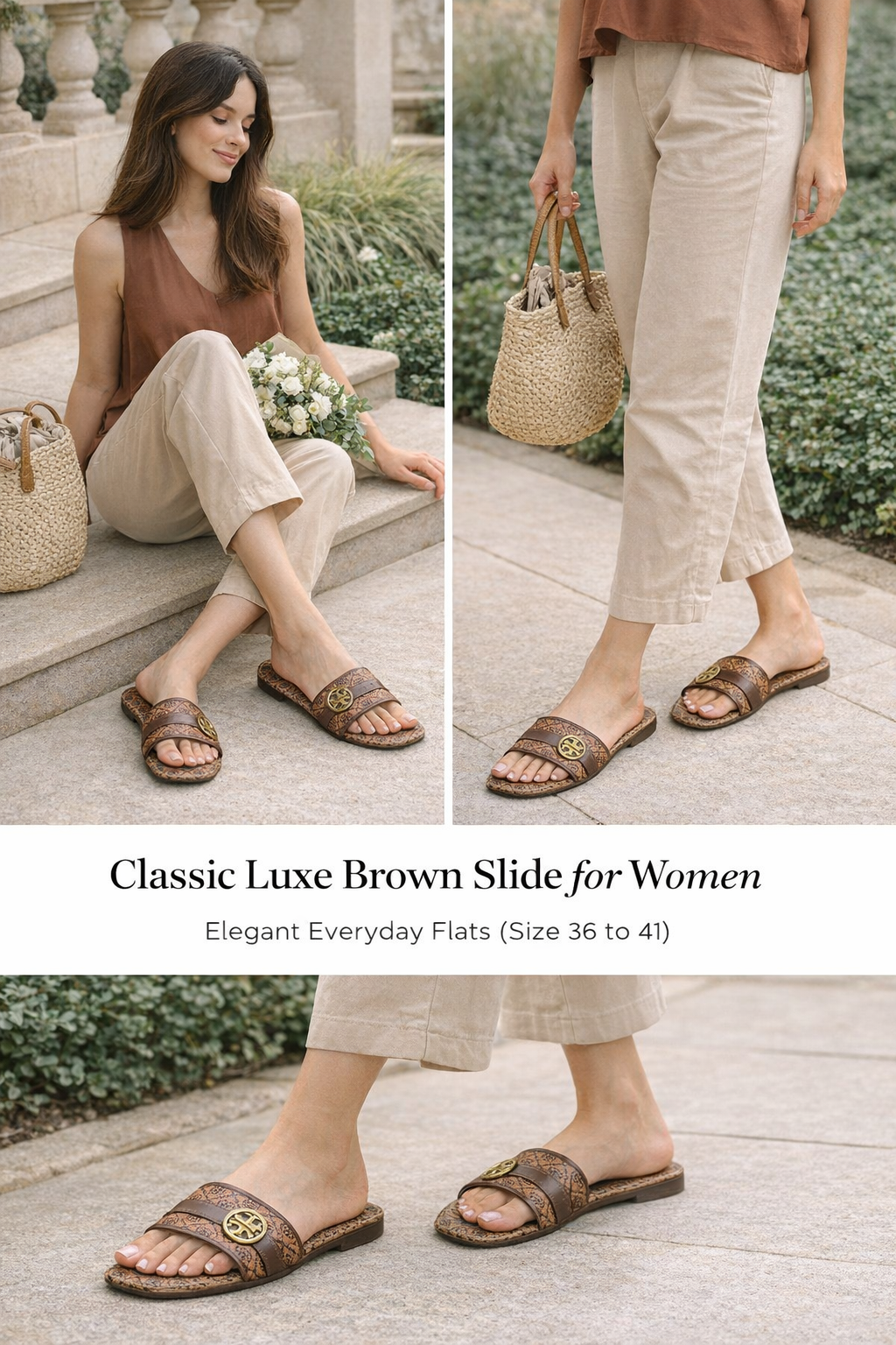 Classic Luxe Brown Slide for Women | Elegant Everyday Flats