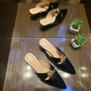 Pointed Mule Dollar – Black Elegant Kitten Heel Slip-On