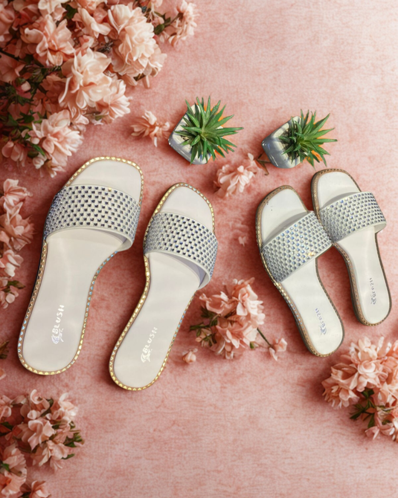 Step into Luxury: White Crystal Flat Sandals for Women’s Versatile Style