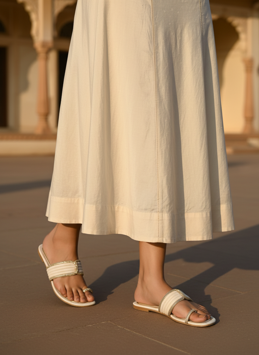 Luna White Braided Flat Premium Sandal