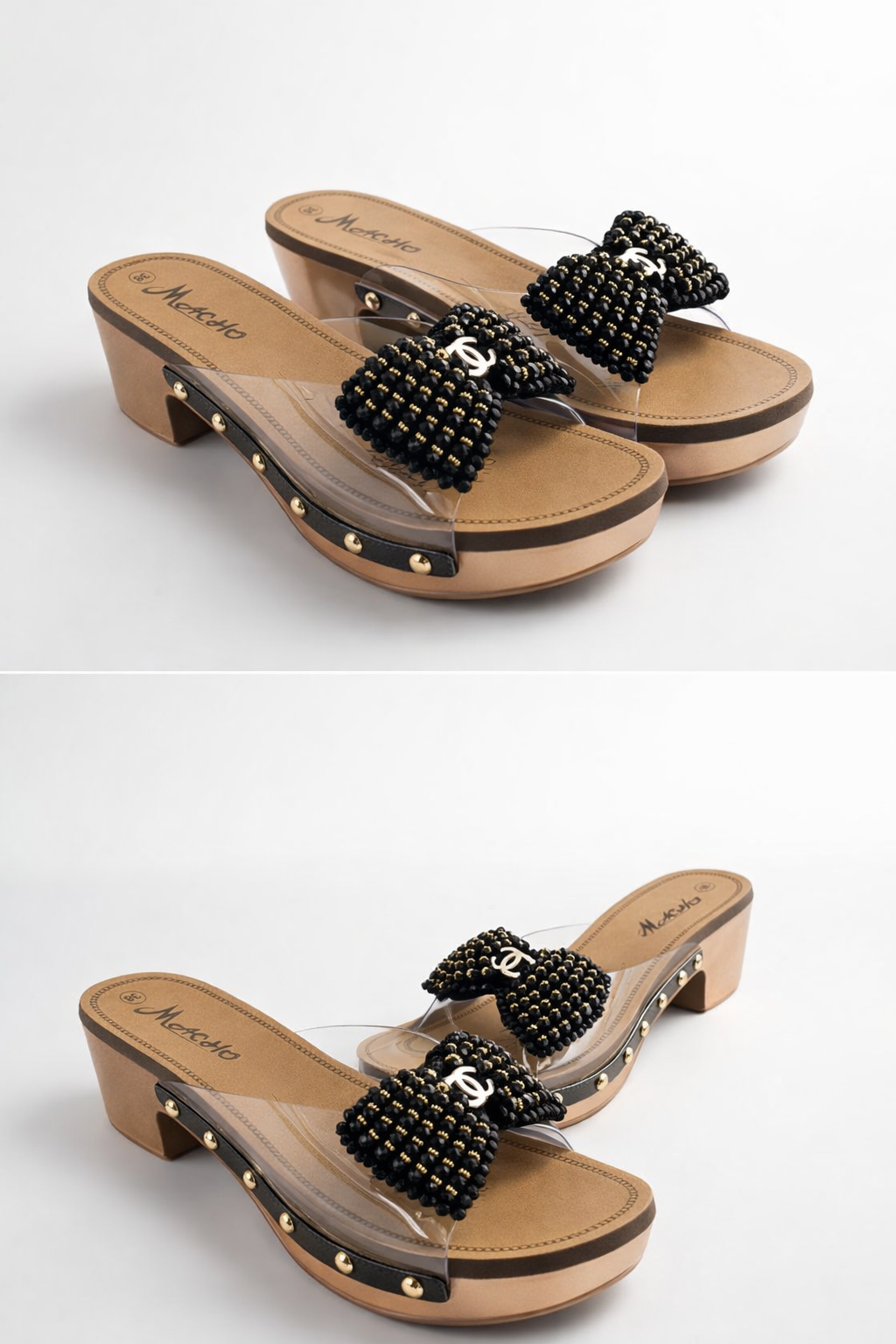 Black Bow Transparent Strap Wedges