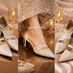 Crystal Stone Cream Belly Heels for Women