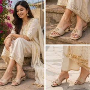 Ivory Luxe Charm Slides –Beige Heeled Mules for Women