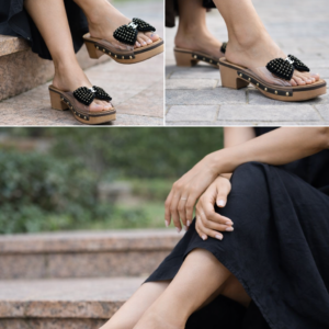 Black Bow Transparent Strap Wedges