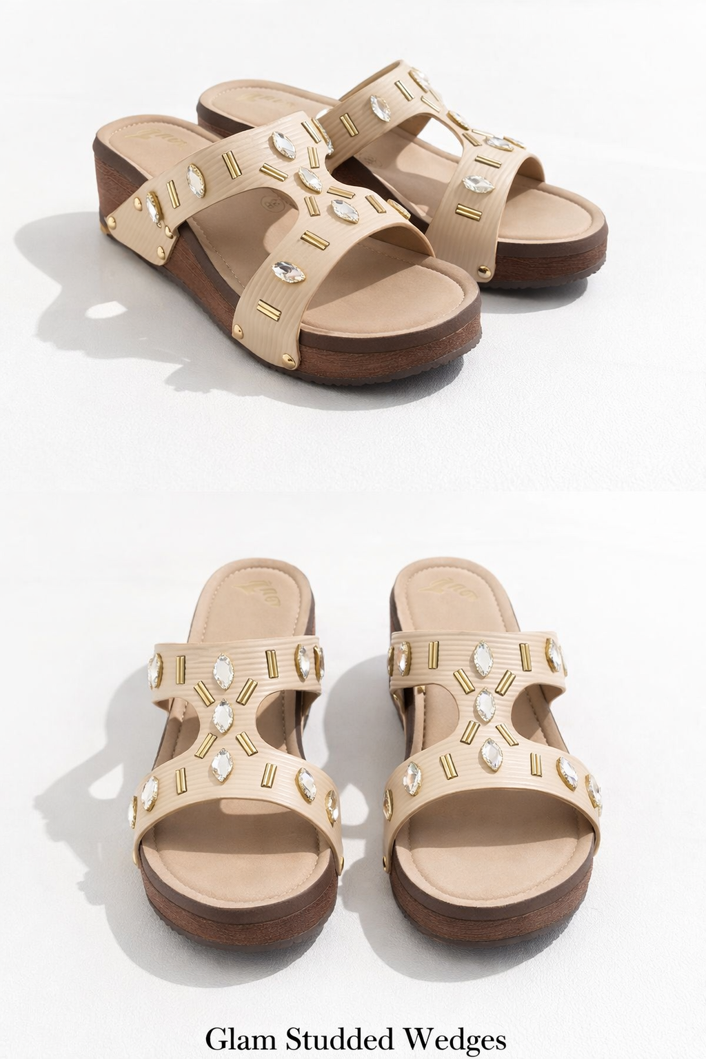 Glam Studded Wedges – Crystal Embellished Comfort