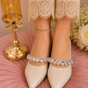 luxe crystle strap pointed toe kitten heels for women