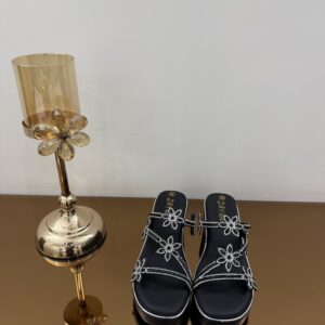 Floral black wedges for women
