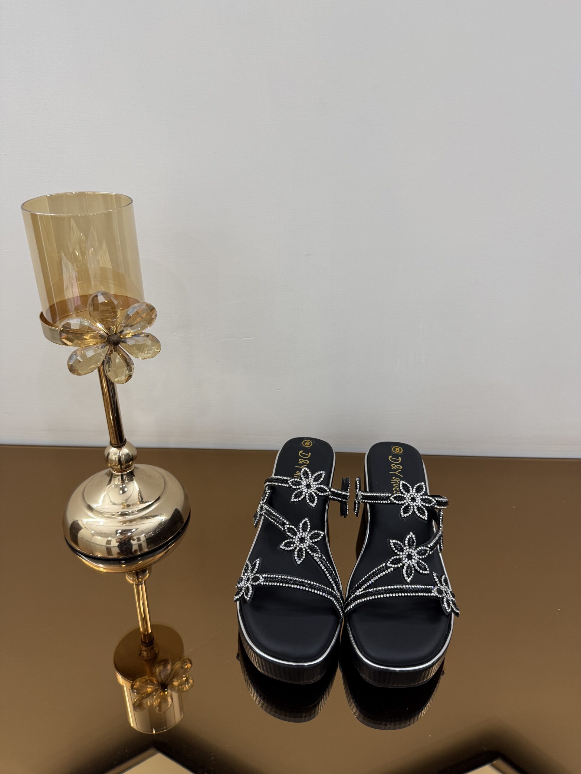 Floral black wedges for women