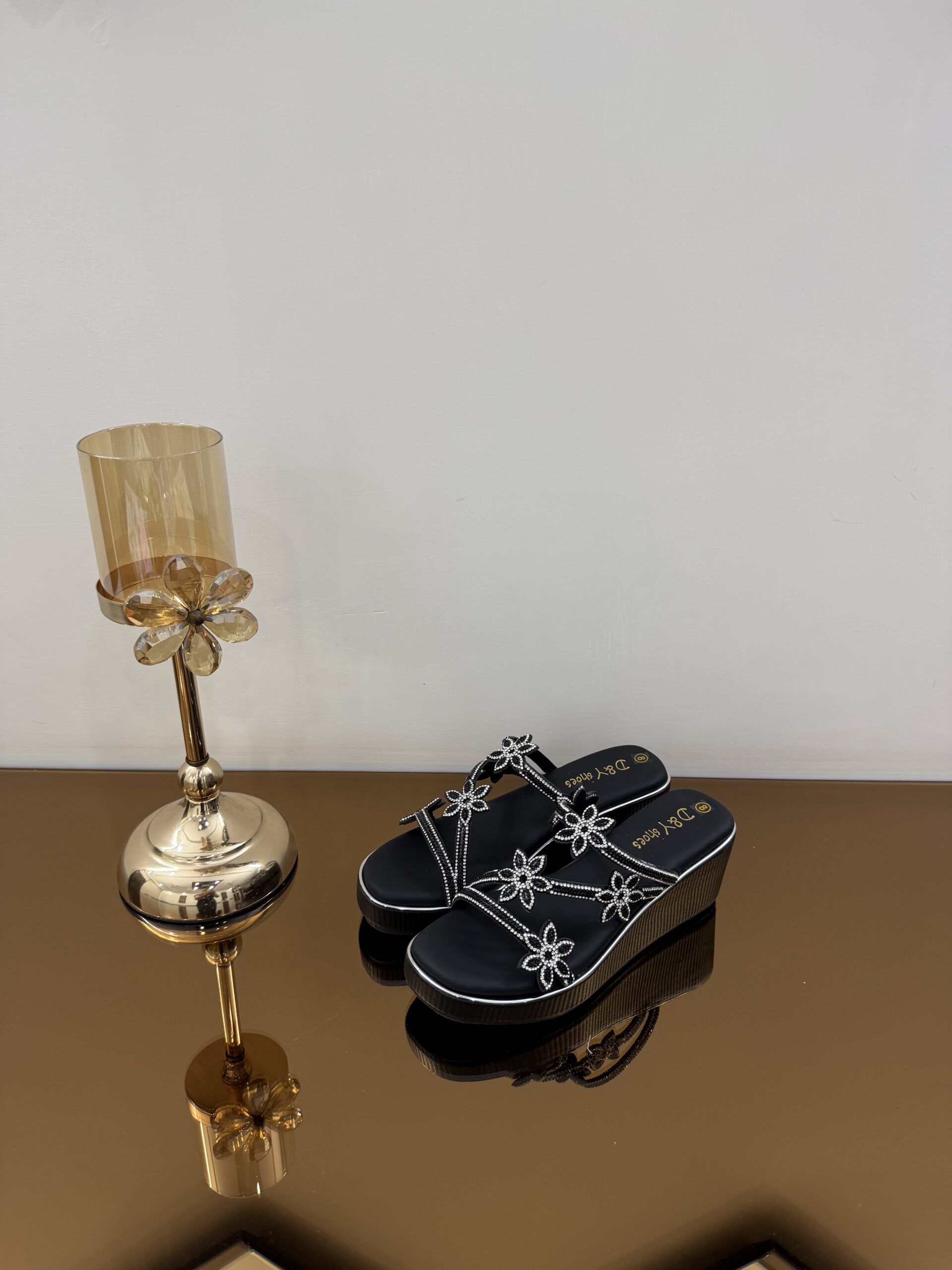 Floral black wedges for women