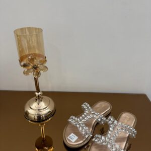 Luxury Crystal Embellished Rose Gold Flat Sandals for Women